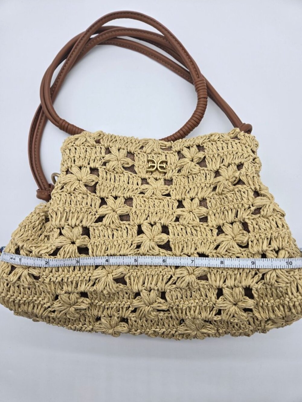 SAM EDELMAN Shoulder Bag Layla 3-Compartment Floral Raffia Natural Leather Trim - Picture 5 of 10